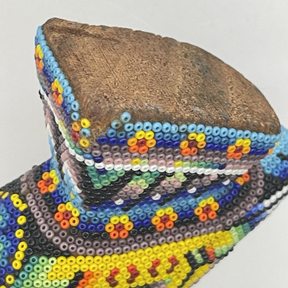 Mexican Huichol Beaded Owl Figurine Handmade Folk Art Wixárika Bead Sculpture 6" - Picture 10 of 16